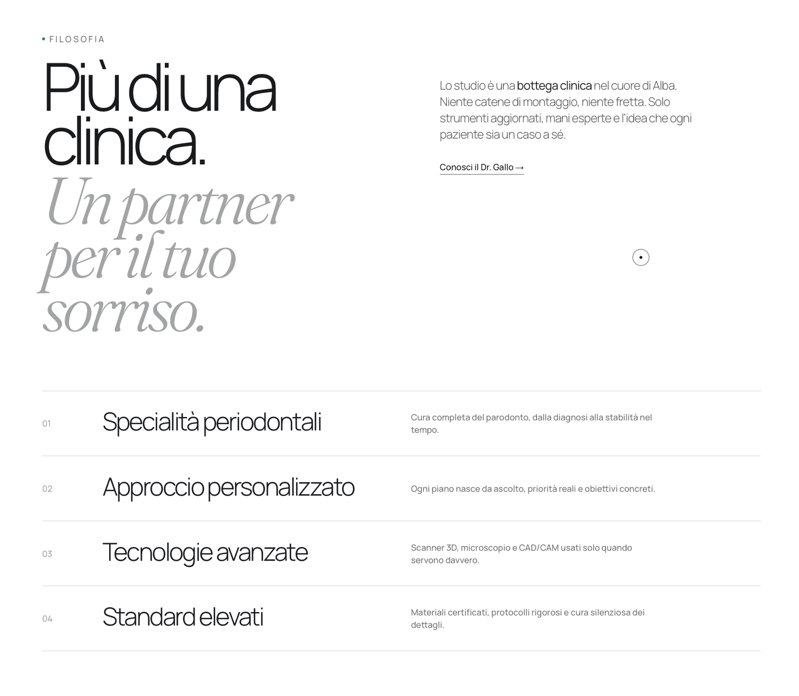 Sezione filosofia del sito demo per studio dentistico
