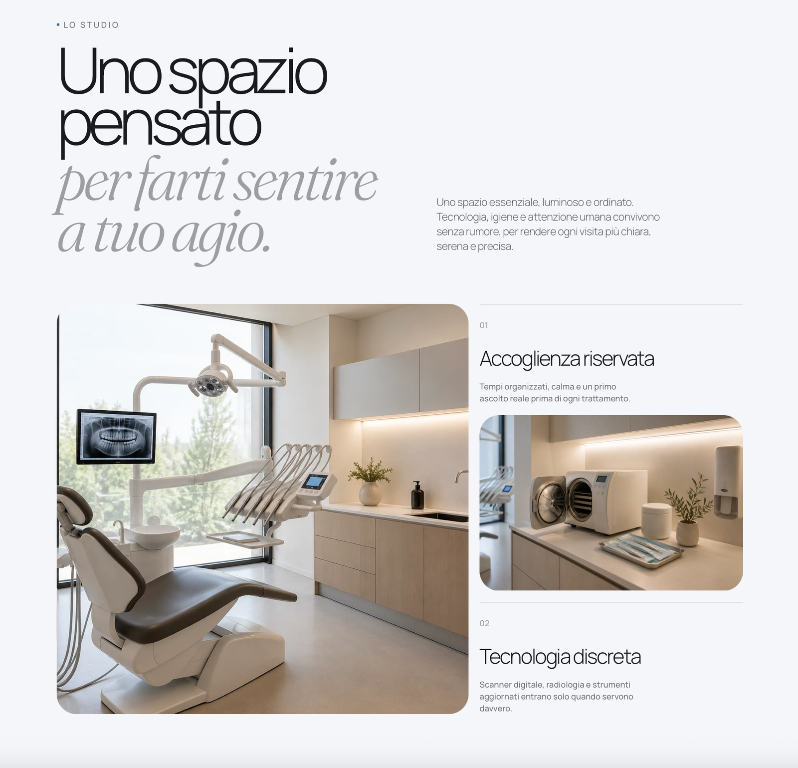 Sezione studio e ambienti del sito demo per studio dentistico