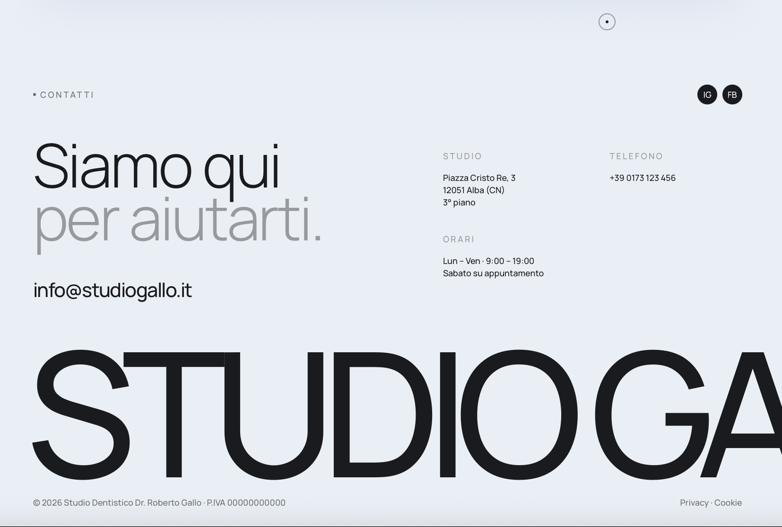 Sezione contatti del sito demo per studio dentistico