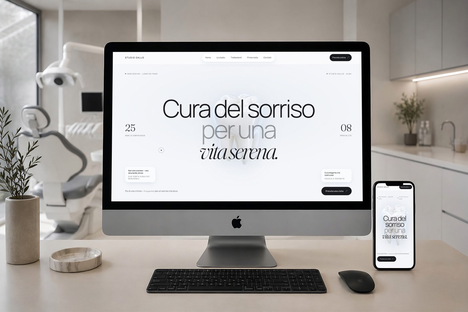siti-web-studi-dentistici-mockup Mockup di sito web per studio dentistico moderno su iMac e iPhone