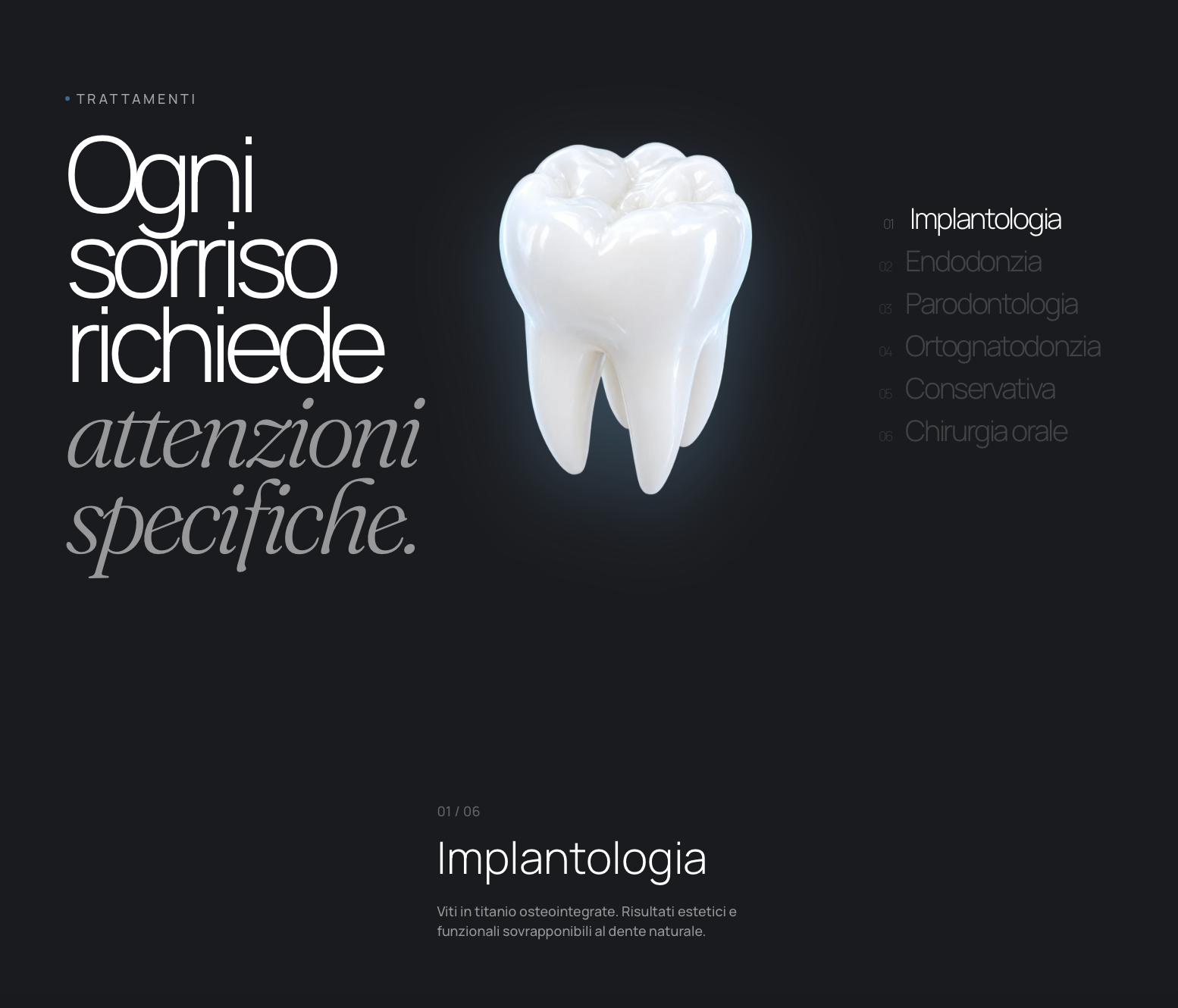 Sezione trattamenti del sito demo per studio dentistico